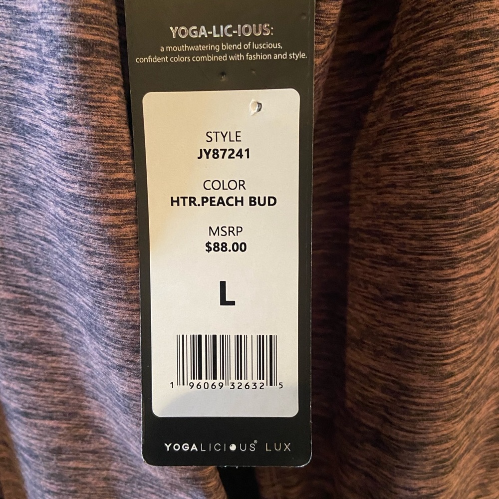 Yogalicious LUX FITTED FULL ZIP ATHLETIC TOP IN HEATHER PINKY PEACH COLOR - Picture 9 of 9